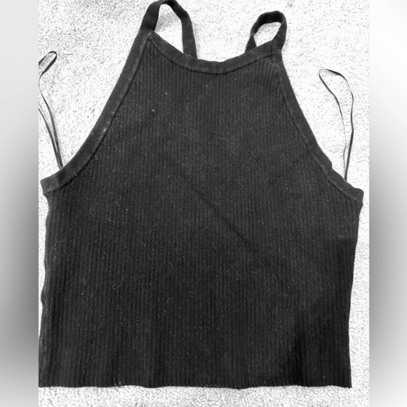 Good American Black Cropped Sweater Tank Sz 3/4 Flat Rib Strappy Back - Picture 8 of 9